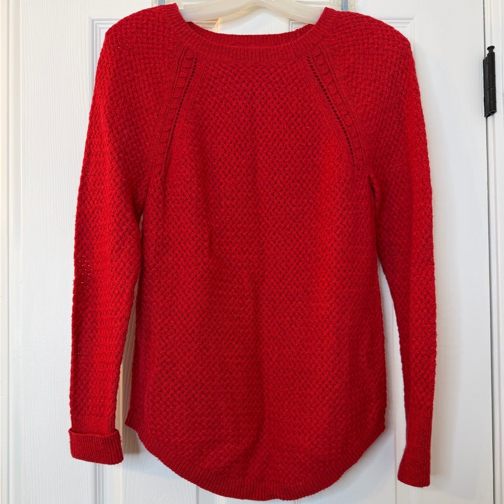 LOFT Red Textured Crewneck Sweater